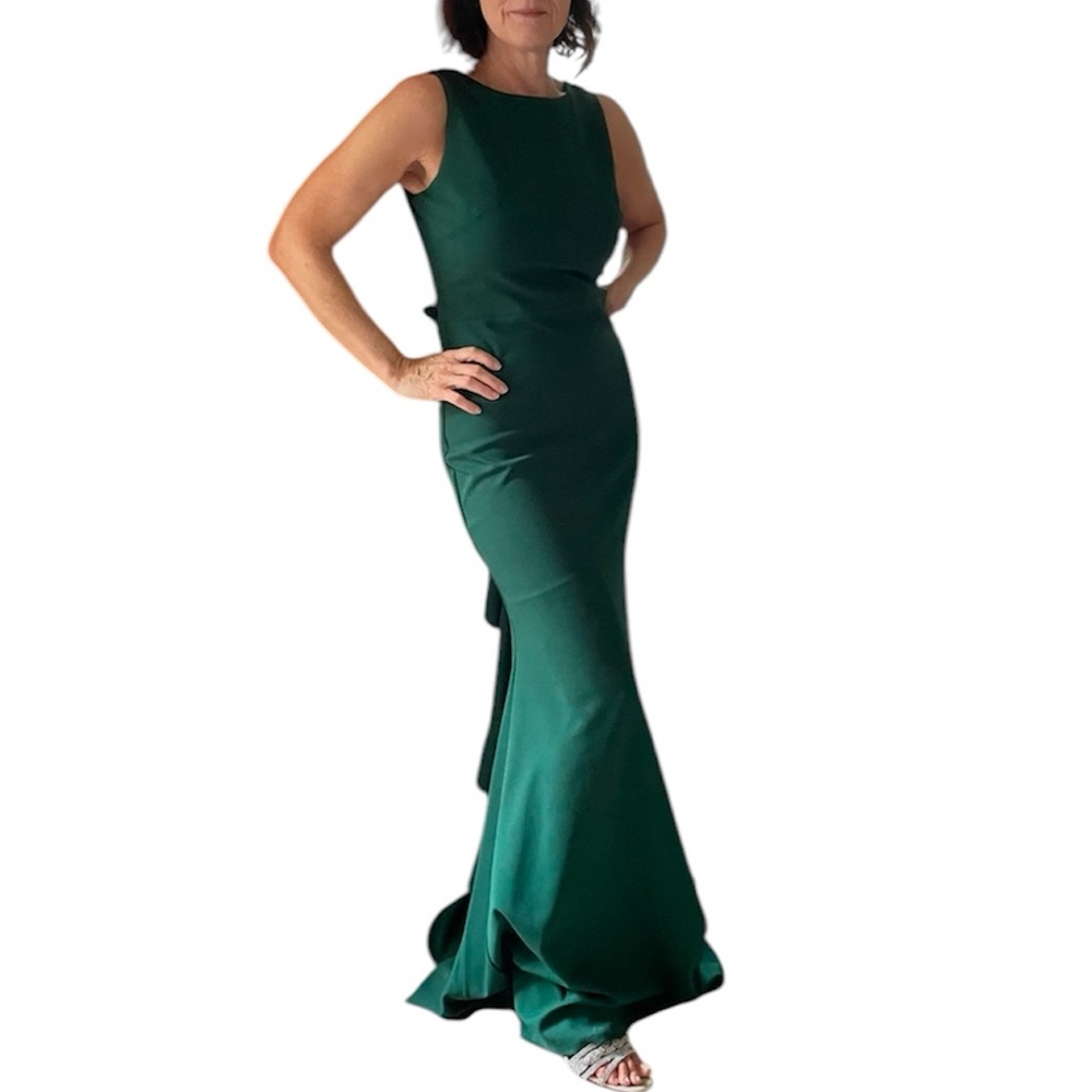 Betsy & Adam Formal Mermaid Maxi Gown Bow Ruffle NWT
